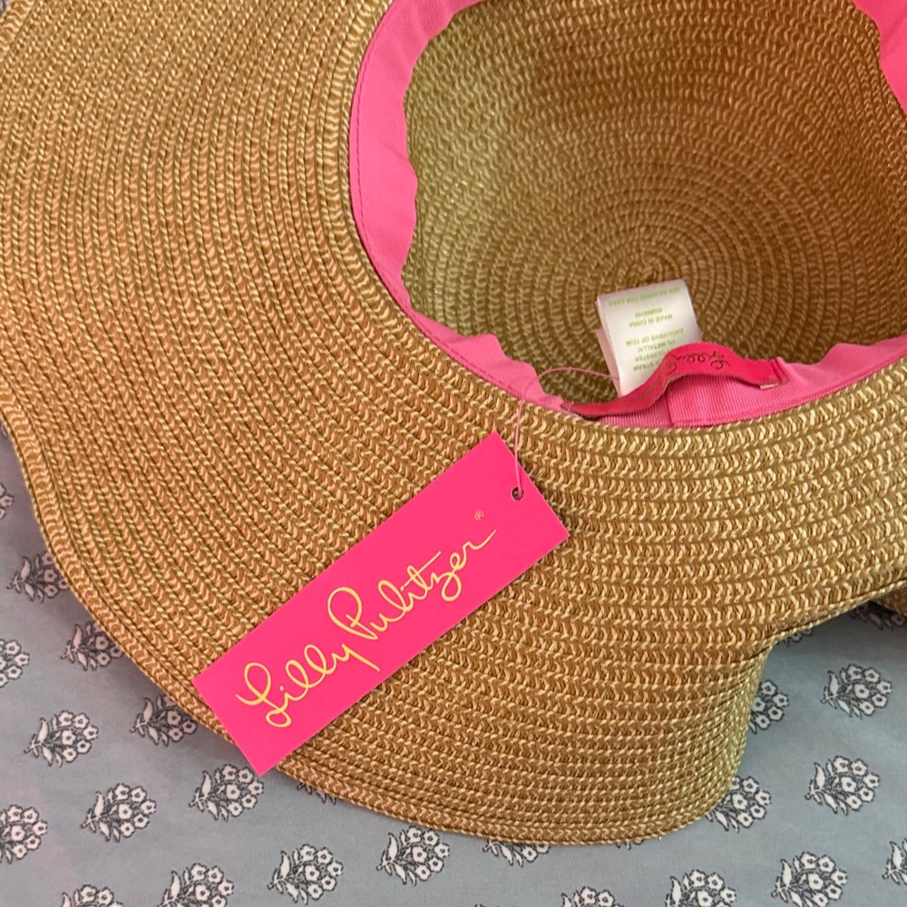 NWT Lilly Pulitzer Woven Paper Wide-Brim Sun Hat with Floral Band - Natural - Picture 8 of 10